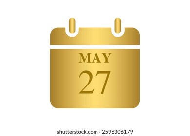 27 May calendar icon text page monthly web design on Golden and white background vector, icon, or illustration with the month of May 27