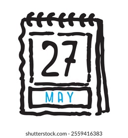 27 May date calendar - A simple yet elegant line art illustration of a date calendar captures the essence of organization and timekeeping. The clean lines and minimalistic design 