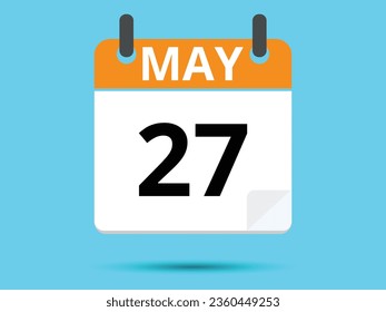27 May. Flat icon calendar isolated on blue background. Vector illustration.
