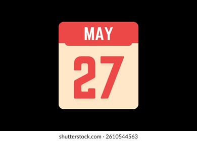 27 May icon text page monthly web design on coral, white, tangerine and black background vector, icon, or illustration with the month of May 27