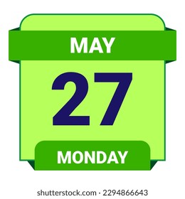 27. Mai, Montag. Datumsvorlage. Nützliches Design für Kalender- oder Veranstaltungswerbung. EPS10 Datei, Vektorgrafik. Einzeln auf weißem Hintergrund. 