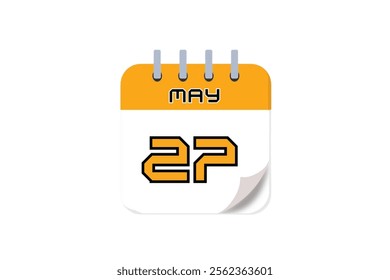 27 May month single day vector, illustration, calendar with yellow, black and white color background calendar May 27