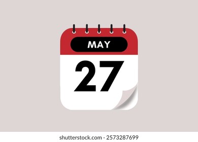 27 May month single day vector, illustration, calendar with rose red, black and off-white color background calendar May 27