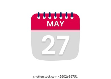 27 May month single day vector, illustration, calendar with red, off white and white color background calendar May 27