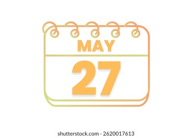 27 may month single day vector, illustration, calendar with orange, yellow, brown and white color background calendar icon of may 27