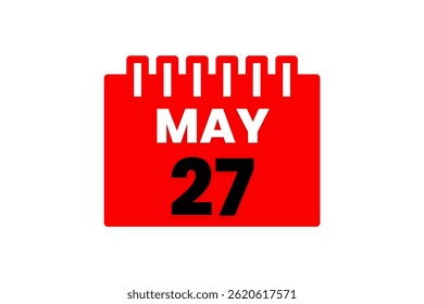 27 may month single day vector, illustration, calendar with red, black and white color background calendar icon of may 27
