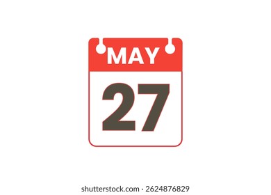 27 de mayo Mes Vector de un solo día, ilustración, Calendario con fondo de color rojo, negro y blanco Icono de Calendario del 27 de mayo