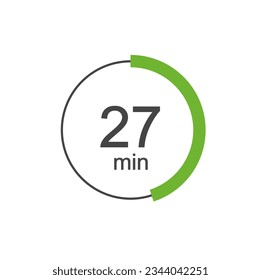 27 min Digital Countdown Timer Vector Icon. 27 min Stopwatch Analog or Digital Timer Illustration.