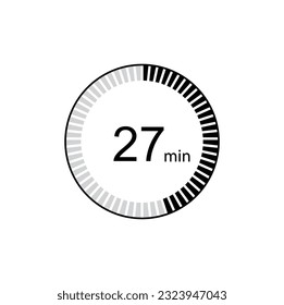 27 minutes icon. Symbol for product labels. Different uses such as cooking time, cosmetic or chemical application time.