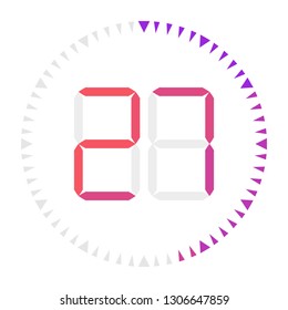 The   27 minutes, stopwatch vector icon, digital timer. Vector digital count down circle board with circle time pie diagram. Watch outline style design, designed for web and app.