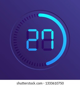 The 27 minutes, stopwatch vector icon, digital timer. Vector digital count down circle board with circle time pie diagram. Watch outline style design, designed for web and app.