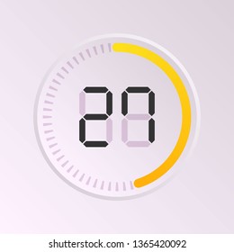 The 27 minutes, stopwatch vector icon, digital timer. Vector digital count down circle board with circle time pie diagram. Watch outline style design, designed for web and app.