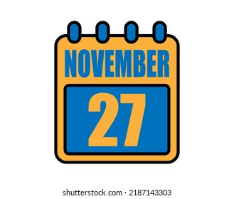 27 November calendar. November calendar icon in blue and orange. Vector Calendar Page Isolated on White Background.