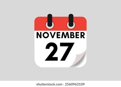 27 November calendar icon text page monthly web design on red, white, black and ash background vector, icon, or illustration with the month of November 27