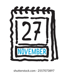 27 November date calendar - A simple yet elegant line art illustration of a date calendar captures the essence of organization and timekeeping. The clean lines and minimalistic design 