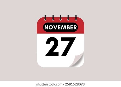 27 November month single day vector, illustration, calendar with rose red, black and off-white color background calendar November 27