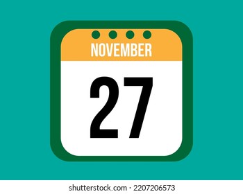 Vector de calendario anaranjado 27 de noviembre. Fecha de noviembre con cuadrado sobre fondo claro.