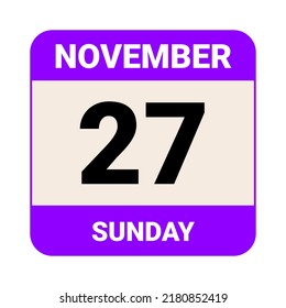 27 November, Sunday. Date template. Useful design for calendar or event promotion. Vector illustration EPS 10 File