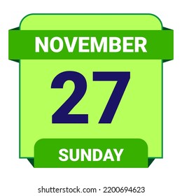 27 de noviembre, domingo. Plantilla de fecha. Diseño útil para la promoción de calendarios o eventos. Ilustración vectorial Archivo EPS 10. 
