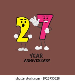 27 NUMBER CUTE YEAR ANNIVERSARY CELEBRATION DESIGN VECTOR TEMPLATE ILLUSTRATION