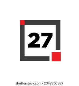 27 con un icono cuadrado gris. Monograma número 27.