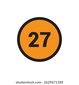 27 Zahlensymbol Vektor Orange Kreis mit schwarzem Design