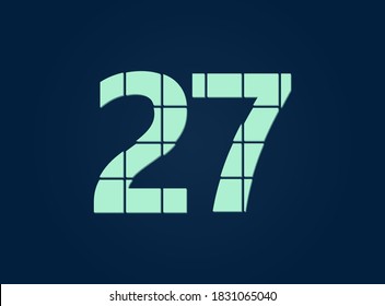 27 number, vector desing font.  Made of knife cut. For logo, brand label, design elements, corporate identity, application & more. IsolatedEps10 illustration