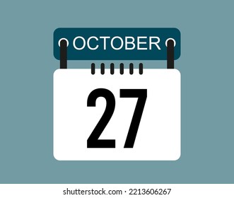 27 October calendar icon. October calendar date and month icon with black number