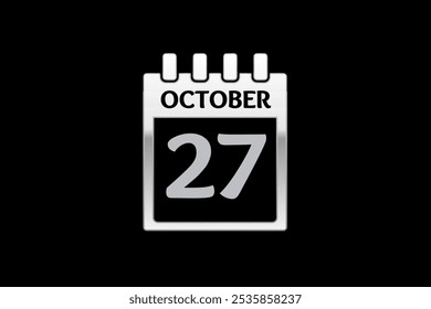 27 outubro calendário ícone página de texto design mensal web em prata e preto fundo vetor, ícone, ou ilustração com o mês de outubro 27 