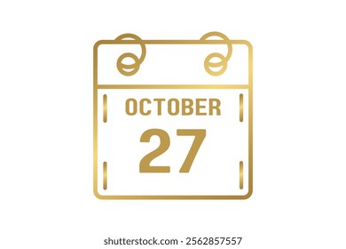 27 October calendar icon text page monthly web design on golden and white background vector, icon, or illustration with the month of October 27