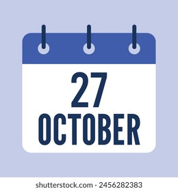 27 Octubre Calendario, Vector Aislado Calendario.