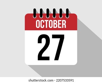 27 October calendar vector icon. Red october date for the days of the month