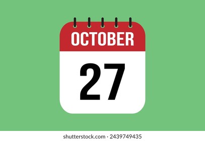 Calendario del 27 de octubre. Ilustración vectorial del calendario de octubre.