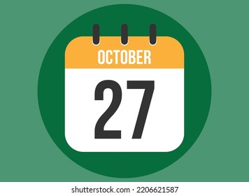 27. Oktober grüner Kalender Vektor. Kalender Oktober mit Kreis im Hintergrund klar.