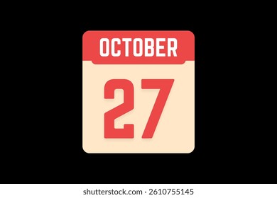 27 October icon text page monthly web design on coral, white, tangerine and black background vector, icon, or illustration with the month of October 27