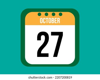 27 October orange calendar vector. October date with square on light background.