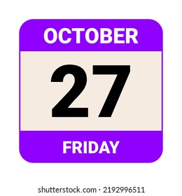 27 October, Sunday. Date template. Useful design for calendar or event promotion. Vector illustration EPS 10 File.  