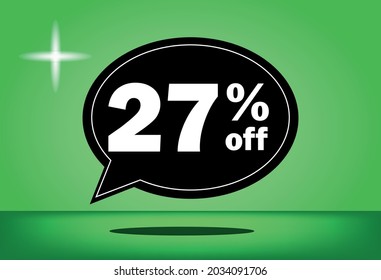 27% off - black and green floating balloon - with green background - banner for discount and reduction promotional offers