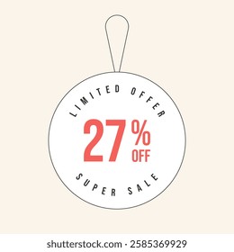 27% OFF flat design of label. Super Sale twenty seven percent off. Sticker illustration limited offer. Vector illustration.
