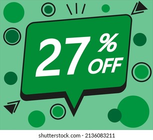 27% off. Green banner for sales discount.