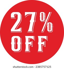 27% de desconexión y etiqueta vectorial e ilustración con fuente Retro y combinación de color rojo en fondo blanco.