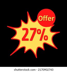 27% off (offer) with red and yellow online discount explosion speech bubble, bubble	
