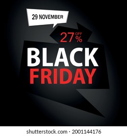 27% off on Black Friday. Black banner with twenty-seven percent off promotion for november.