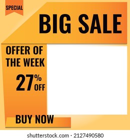27% de descuento. Naranja y amarillo. Estilo de papel doblado. Sin botella. ideal para promociones y ofertas