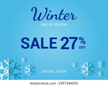 27% off sale banner. Twenty seven percent special offer. Winter sale banner. Winter End of Season Sale Background Design. Template for advertising, web, social media and fashion ads. Vector.