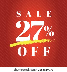 27% off tag twenty seven percent discount sale white letter red gradient background