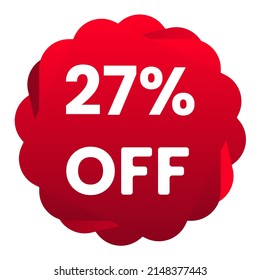 27% off. White background with 27 percent discount on a red balloon for mega big sales. 27% sale