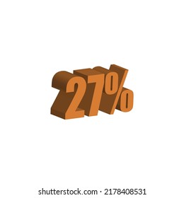 27 percent 3D orange text. 27% 3D text on white background. Twenty-seven percent Special offer, discount and percentage tag vector