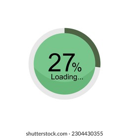 27 percent filled round loading. 27% loading or charging symbol. Progress, waiting, transfer, buffering or downloading icon. Infographic element for website or mobile app interface.