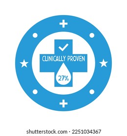 27% percentage  clinically proven vector icon. Clinically tested, approved, vector badge. Clinically proven guaranteed result icon. Sticker, label or stamp vector.